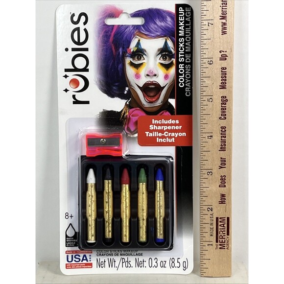 Color Sticks Makeup Set 5 Colors with Sharpener Made in USA by Rubies - Picture 3 of 9